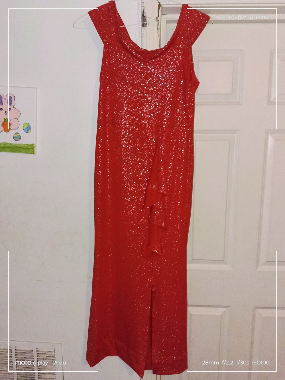 Nameless Red Sequin Maxi Dress with Ruffle Detail